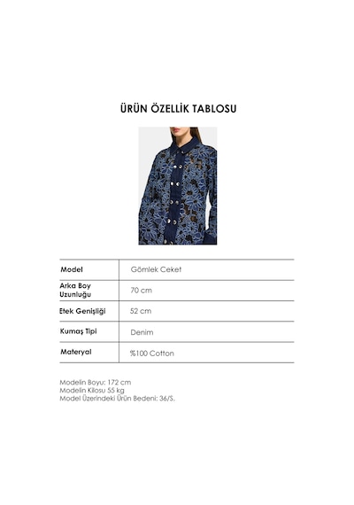 it's basic Kadın İndigo Selvedge 7s6-50 Oversize Dantel Nakış Çiçek Detaylı Özel Tasarım Denim Ceket