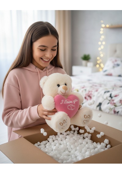 Merty Avm Premium Kalite Kalpli Peluş Ayıcık - Dolgun Yapılı Sevgiliye Doğum Günü Hediyesi 000 Açık Krem