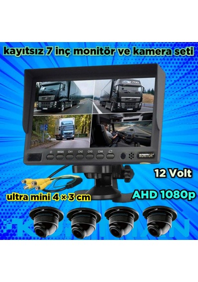 Kayıtsız 7 İnç Monitör Ve 4 Adet Ahd 1080p Go-1058 Kamera 12 V
