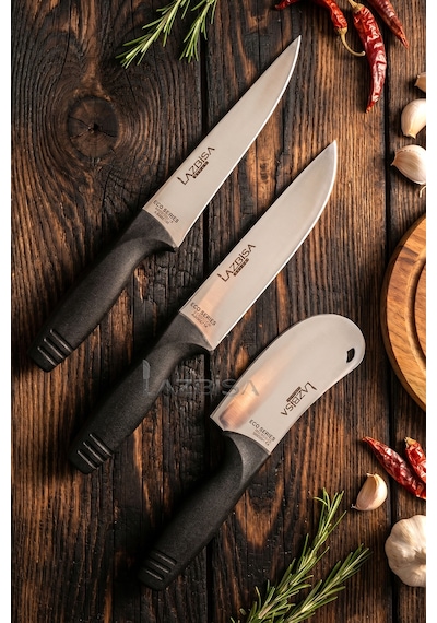 Eco Serisi Mutfak Bıçak Seti Et Sebze Börek 3 Lü Set Mft-4536 Siyah