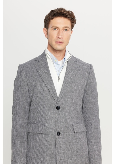 AC&Co / Altınyıldız Classics Erkek Antrasıt Standart Fit Normal Kesim Mono Yaka Desenli Kapak Cepli Palto Antrasit