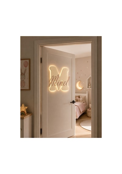 Arliadesign Kişiye Özel Led Işıklı Harf Ve İsimlik 40x40 Cm Bebek Çocuk Odası Duvar Ve Kapı Dekoru