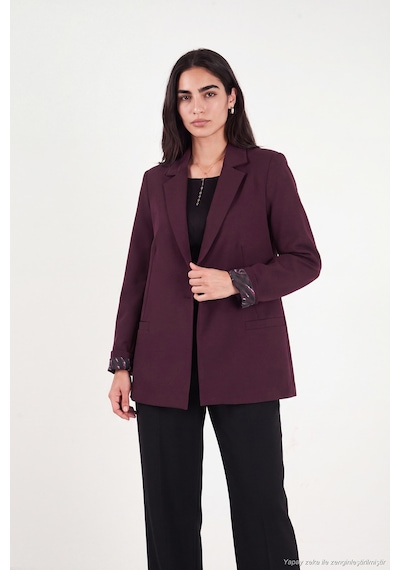 Lela Standart Fit Mono Yaka Desenli Astar Detaylı Blazer Ceket Kadın Ceket 6524003 Mürdüm
