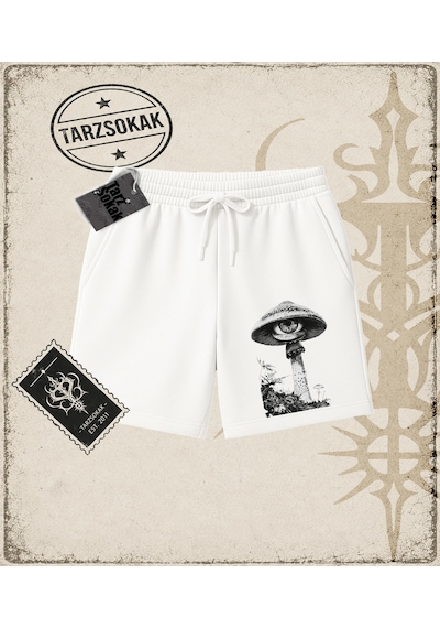 Tarzsokak Gotik & Grunge Streetwear Mushroom Unisex Şort Beyaz