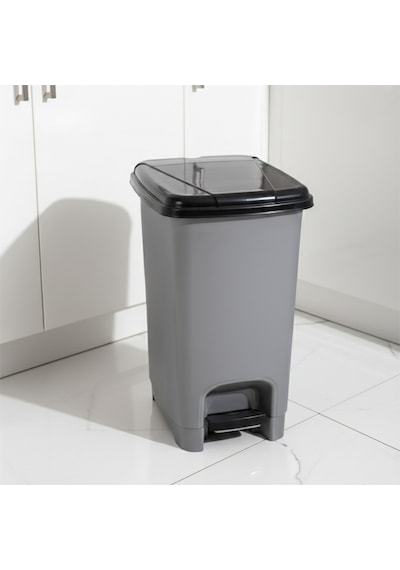 Porsima 0123 Pedallı Metalize Banyo Mutfak Çöp Kovası Siyah Kapaklı Slim Pedallı Çöp Kovası 15 Litre Siyah