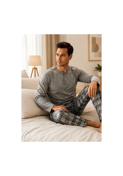 Moon Line Erkek Pijama Takımı Gri - 919190436 Gri
