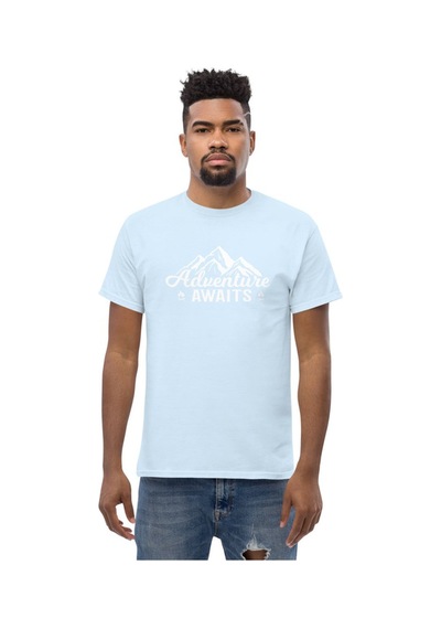 Wildstyle Adventure Awaits Dağ Macera Temalı Baskılı Unisex Bisiklet Yaka Pamuklu Tişört Bebek Mavisi