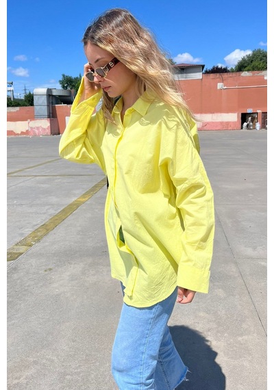 Madmext Sarı Oversize Basic Cepli Poplin Gömlek Mg1530 Sarı