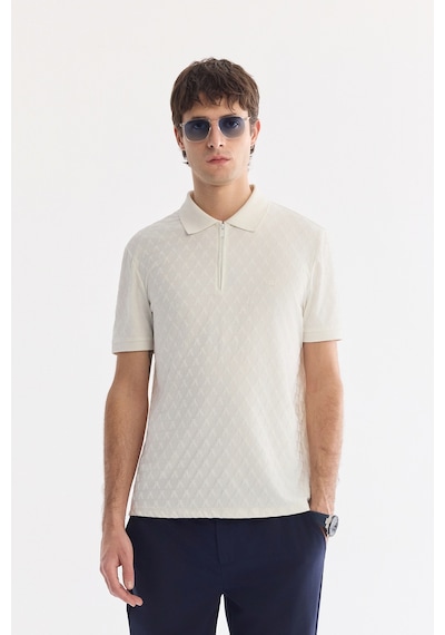 Avva Erkek Ekru Kıvrılmaz Polo Yaka Fermuarlı Regular Fit T-shirt A61y1090