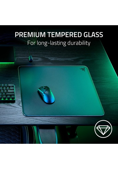 Razer Atlas - Cam Fare Altlığı Birinci Sınıf Temperli Cam, Ultra Pürüzsüz Yüzey, Mikro Kazınmış Yüzey, Kir Ve Çizilmeye Dayanıklı, Daha Sessiz Fare Hareketleri, Kaymaz Kauçuk Taban Siyah