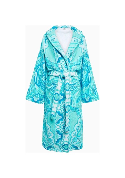 Etro Paisley Desenli, Italyan Tasarımı %100 Pamuk Bornoz Mavi