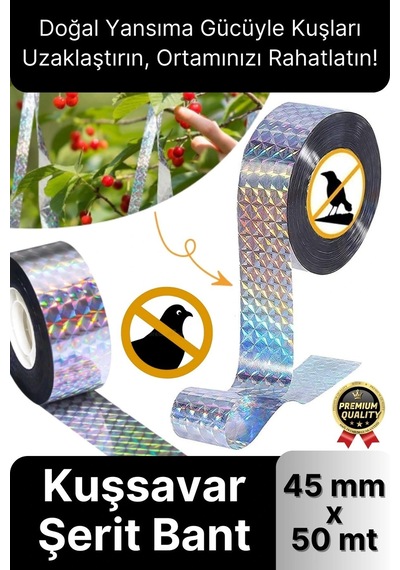 Premium Dayanıklı Yansıtıcı Kuş Kondurmaz Uzaklaştırıcı Hologramlı Kuşsavar Şerit Bant 45 Mm X 50 Mt
