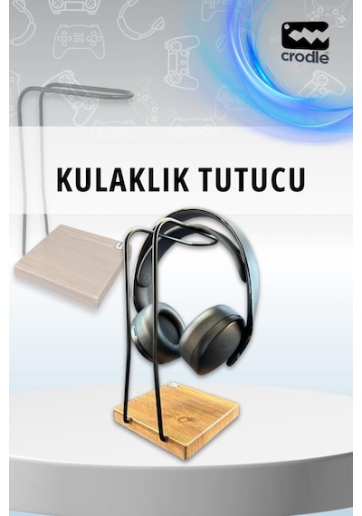 Ceviz Ahşap Ve Siyah Metal Gaming Kulaklık Dikey Standı 81577445