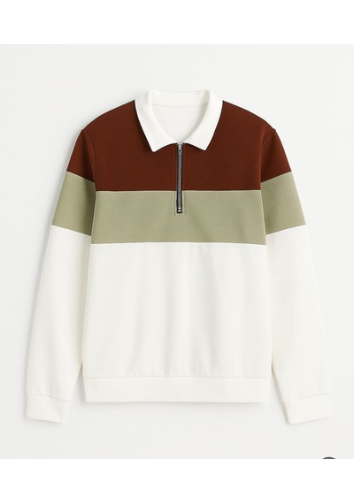 Yarım Fermuar Polo Yaka Sweatshirt Çok Renkli
