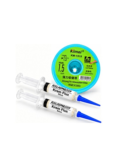Elektronikci Kimei Km-1515 1,5mm Lehim Sökme Teli Krem 5cc 2 Li Flux Seti Tk05