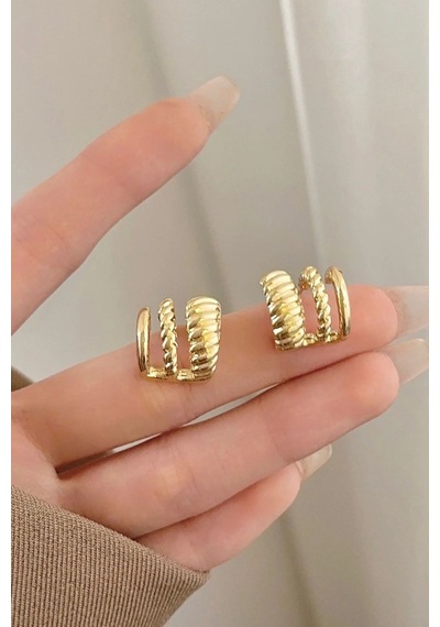 Gümüş Kaplama 3'lü Burgu Kıkırdak Görünüm Küpe Çifti Gold