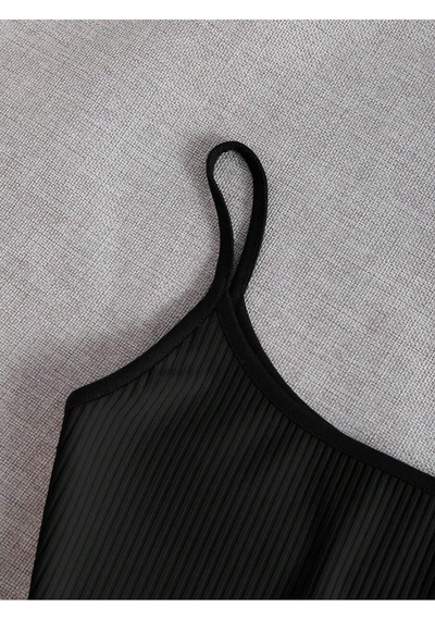 Liona Bisiklet Yaka Askılı Siyah Renk Fitilli Crop Top Büstiyer Siyah
