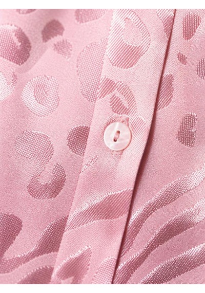 Pera Moda İç Göstermeyen Jakarlı Oversize Uzun Şık Kadın Gömlek Pembe