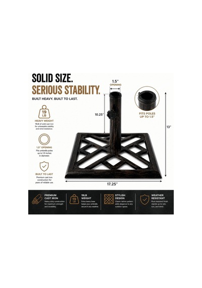 Qı003816 Kare-bronz Döküm Demir Şemsiye Taban Standı 8,6 Kg