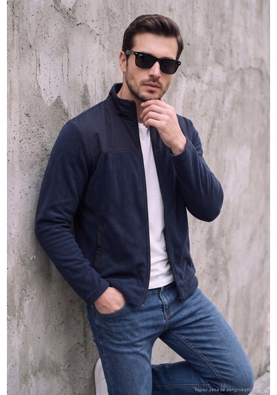Buratti Regular Fit Garnili Dik Yaka Sıcak Tutan Polar Mont Erkek Polar Mont 59060443 Koyu Lacivert