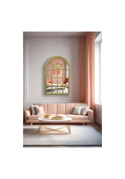 Ant Home Pencere Model, Ayna, Duvar Aynası, Salon Aynası, Dressuar Aynası, Ahşap Lake Boyalı Gold