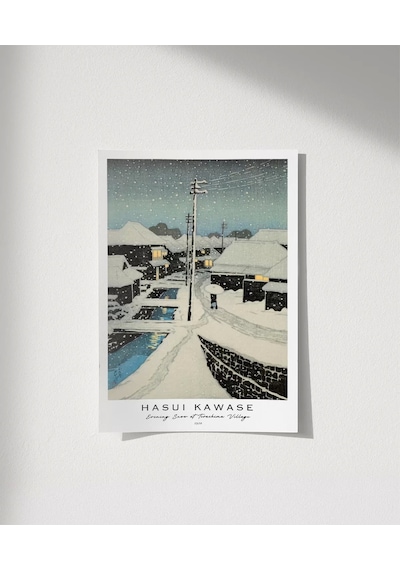 Çerçevesiz Poster Hasui Kawase Terashima Köyü'nde Akşam Karı