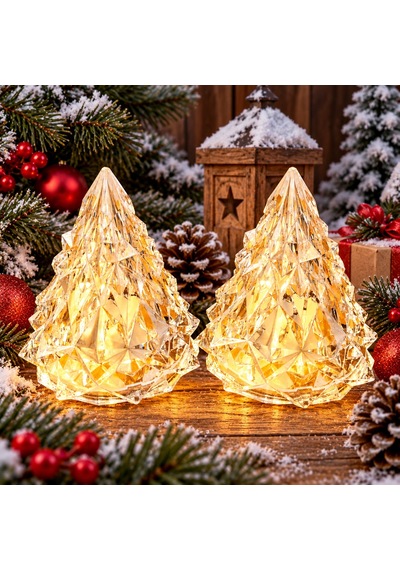 2 Adet Mini Kristal Led Işıklı Yılbaşı Ağacı Işıklı Çam Ağacı Işıklı Noel Ağacı Gün Işığı Led Işıklı 9 CM