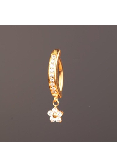 Çiçek Sallantılı Zirkon Titanyum Klips Göbek Piercing Ultraliğht 10 Mm Titanyum Göbek Piercingi Pembe