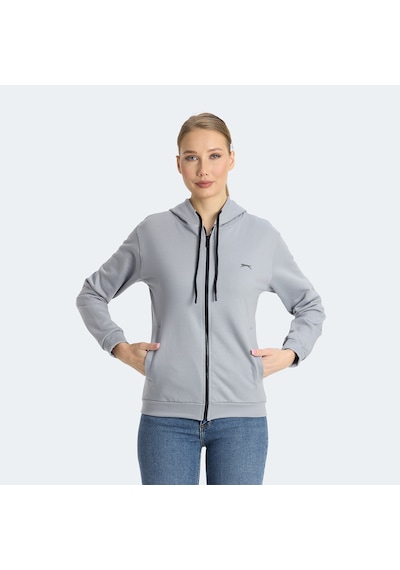 Slazenger KINET Kadın Fermuarlı Kapüşonlu Cepli Gri Sweatshirt