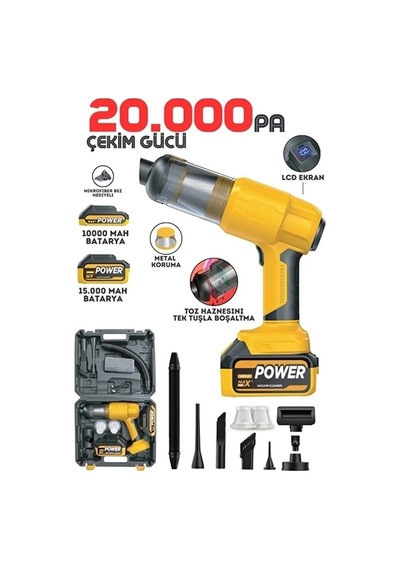 25.000mah Çift Bataryalı Auhma 20.000pa Ultra Çekim Güçlü Çantalı Araç Temizleme Süpürgesi 11147012