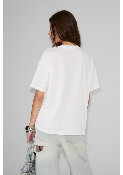 Grımelange Cassıane Kadın Bisiklet Yaka Kısa Kollu Ön Ve Arka Baskılı Regular Beyaz T-shirt