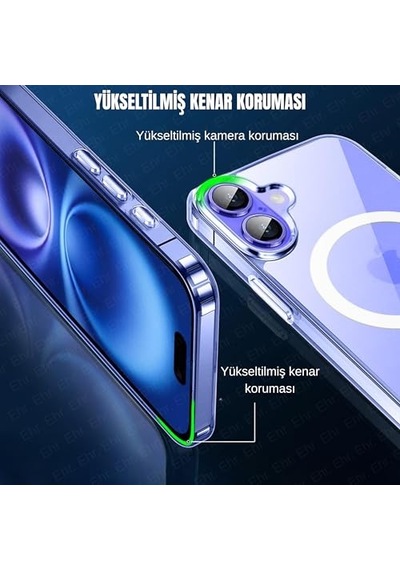 İphone 16 Uyumlu Kamera Korumalı Magsafe Wireless Şarj Özellikli Şeffaf Kılıf Şeffaf, İphone 16 Diğer