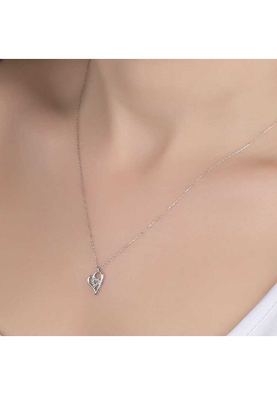 Swarovski Taşlı Gümüş Kalp Kadın Kolye (518920773)