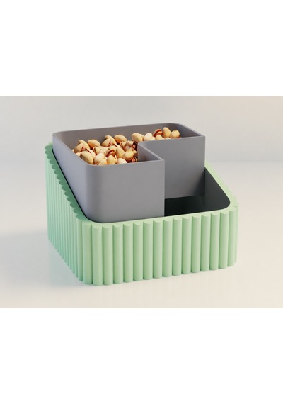 3d Baskı Fıstık Kasesi - Çift Hazneli Kabuk Ayırıcı Sunum Kasesi - Mint Gri Diğer