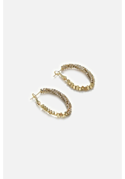 Pave Detaylı Oval Halka Küpe Gold