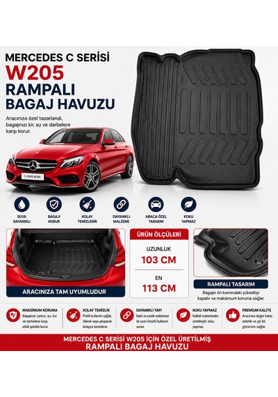 Mercedes C Serisi W205 Rampalı Bagaj Havuzu Kalın Tip