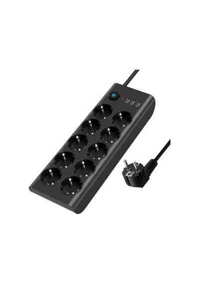 10 Lu Akım Korumalı Priz 3680w 3 Usb-a + 1 Usb-c Girişli Çoklu Grup Priz Anahtarlı 2 Metre Uzatma Kablosu Çocuk Korumalı Çoklu Priz Siyah