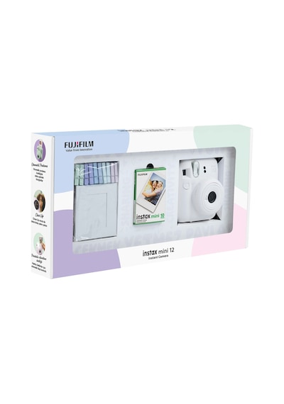 Fujifilm Instax Mini 12 Fotoğraf Makinesi + 10'lu Film + Mandal Bundle Box Beyaz
