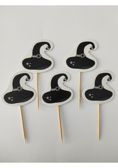 20 Adet Dekoratif Karton Cadı Şapkası Şeklinde Cadılar Bayramı Kürdanı 6,5 Cm - Halloween