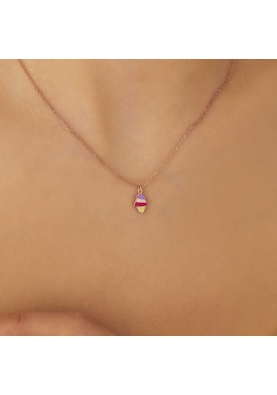 Gümüş Rose Renkli Dondurma Kadın Kolye Rose