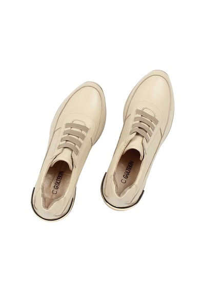 Kadın Bej Dolgu Topuklu Deri Sneaker