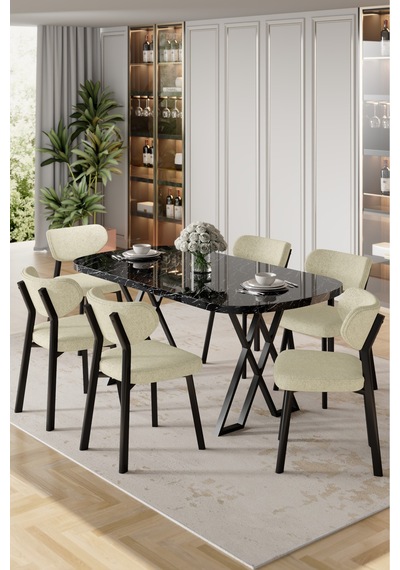 Canisa Axton Serisi Sabit Mdf 90x168 Siyah Mermer Desen Mutfak Masa Takımı 6 Krem Sandalye Krem Sandalye Siyah Mermer Masa Canisa Axton Serisi Sabit Mdf 90x168 Siyah Mermer Desen Mutfak Masa Takımı 6 Krem Sandalye Krem Sandalye Siyah Mermer Masa