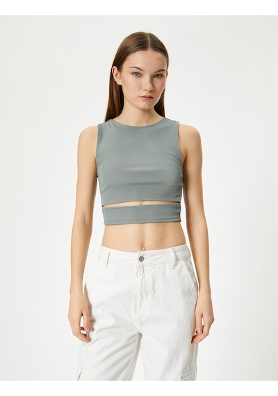 Koton Pencere Detaylı Kısa Atlet Slim Fit Bisiklet Yaka Haki 4sal30107ık Haki