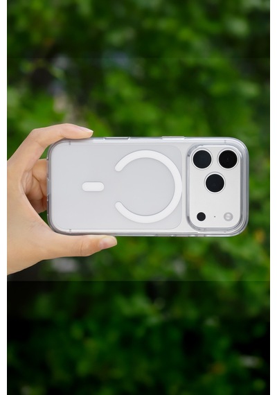 İphone 18 Pro Max Uyumlu Sararmaz Crystal Pro Magsafe Kılıf Kamera Kontrol Ve Metal Tuş Uyumlu Beyaz