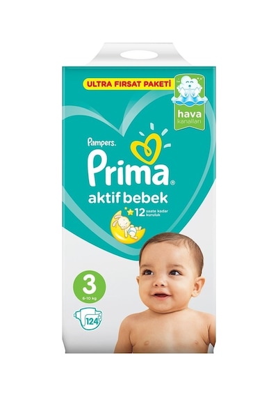 Prima Pampers Aktif Bebek Bezi 6-10 Kg 3 Numara 2 X 62 124 Adet 3 Numara