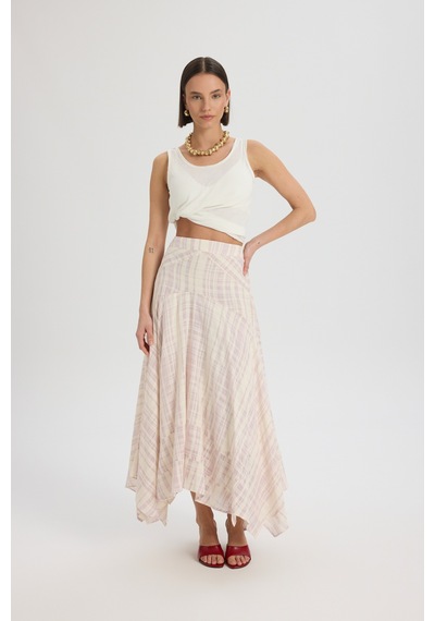 Mai Collection Mai Studios Co. Lila Peigi Çizgili Parçalı Midi Etek Lila