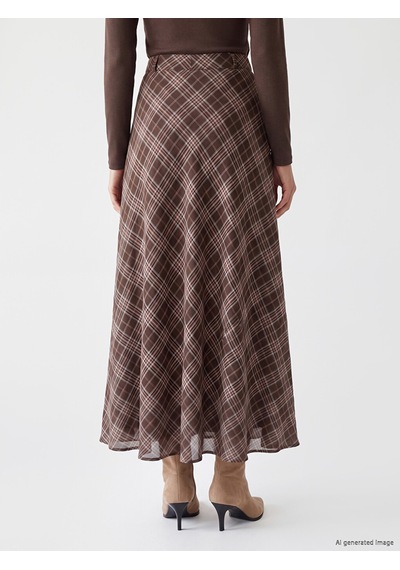 Lcwaıkıkı Classic Kahverengi Pileli Ekose Poplin Etek