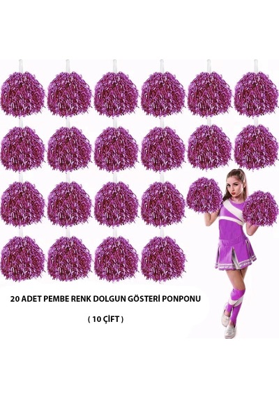10 Çift 20 Adet Pembe Renk 23 Nisan 19 Mayıs 29 Ekim Okul Gösteri Ponponları Bx40 +0