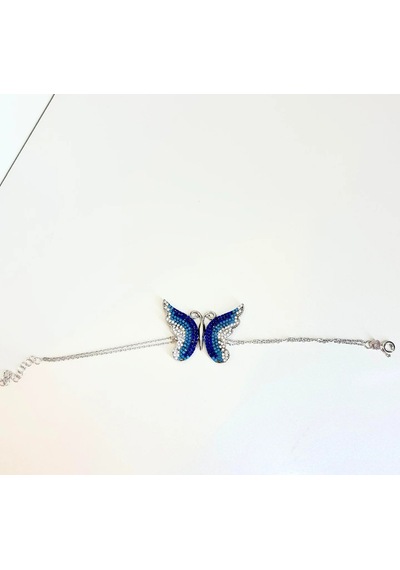 Oriental Kuyumculuk Jewellery Büyük Mavi Gümüş Kelebek Bileklik Lacivert