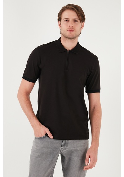 Buratti Pamuklu Regular Fit Yarım Fermuarlı Erkek Polo Yaka T Shirt 5901029 Siyah